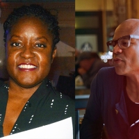 a woman with her dark hair tied back smiles into the camera; a man in light glasses looks to our left across the space of a café