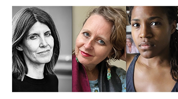 three women each face the camera with varying looks on their faces